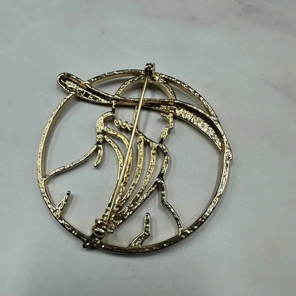 Vintage Lady Remington Brooch Gold Tone Abstract Modernist Circle Figural Design